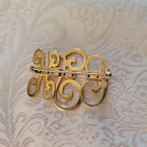 C K F initials brooch personalized monogram pin‎ gold tone letters gift present - Picture 2 of 5